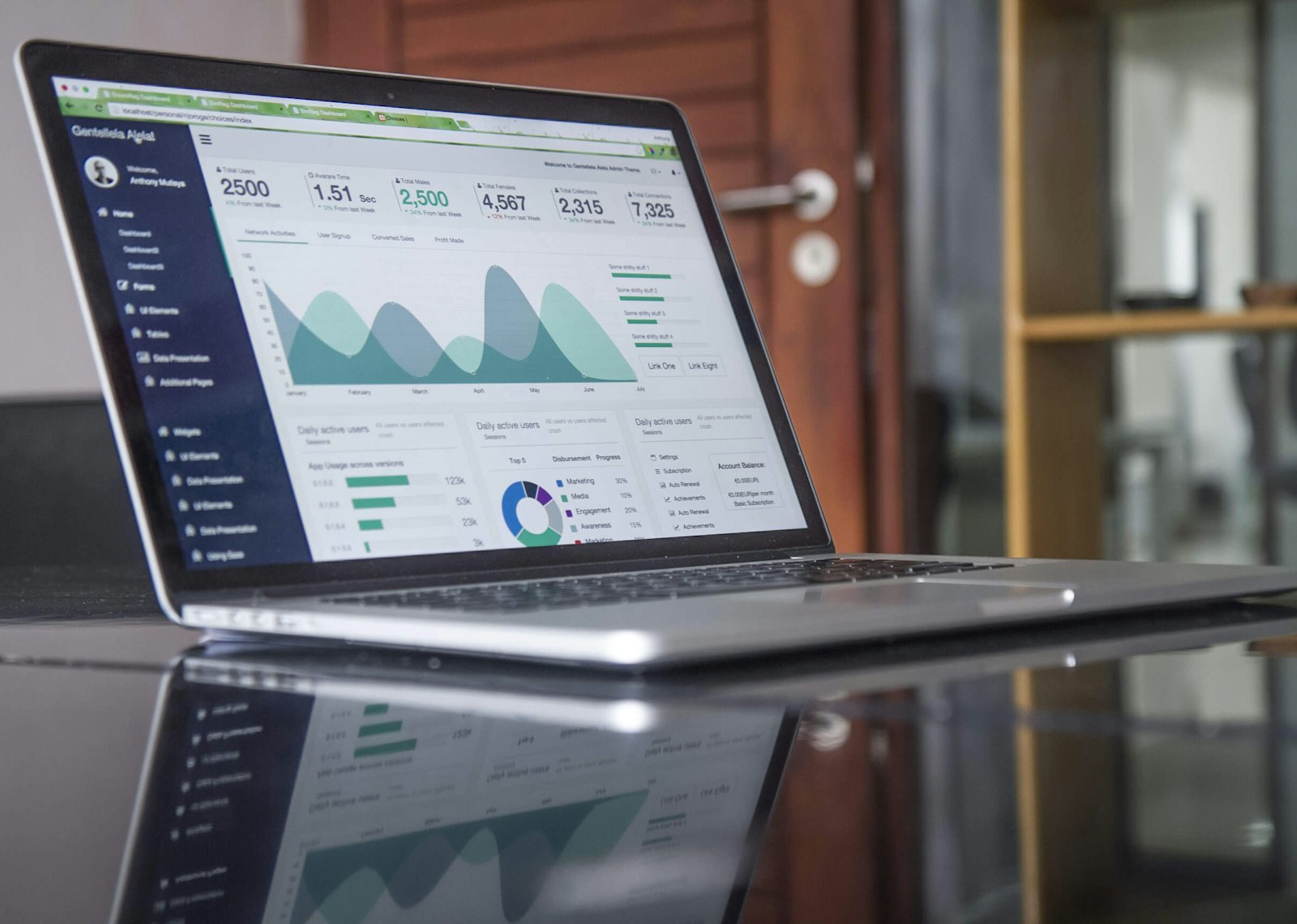 Laptop displaying search analytics and conversion dashboards